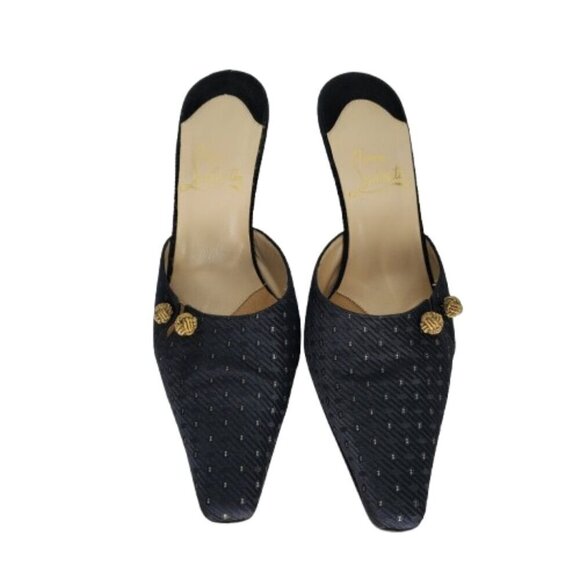 Christian Louboutin Satin Patterned Heeled Mules - Picture 2 of 8